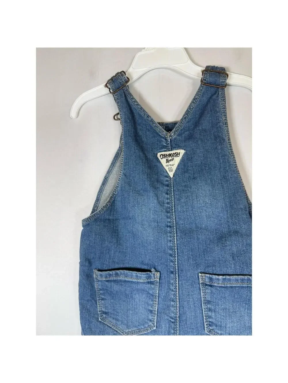 OshKosh B'gosh Girls Denim Shortalls Blue Overall Shorts Lace Trim Size 2T